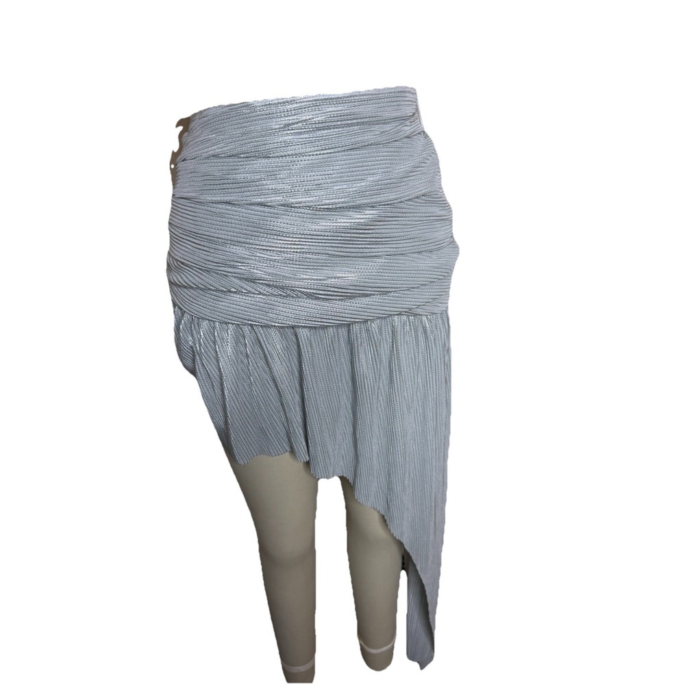 ATOIR Silver Metallic Pleated Asymmetric Mini Skirt XS NWT Ruched Party Festival